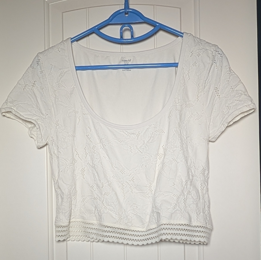 SALE -- Aerie Superchill Women's White Rib Baby Crop T-Shirt, Women's Size XL - Picture 8 of 10